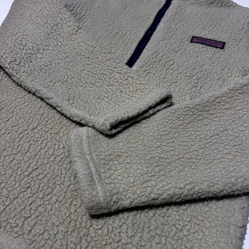 Vineyard Vines Half Zip Sherpa Cream Whale Logo‎ Small - Picture 4 of 7